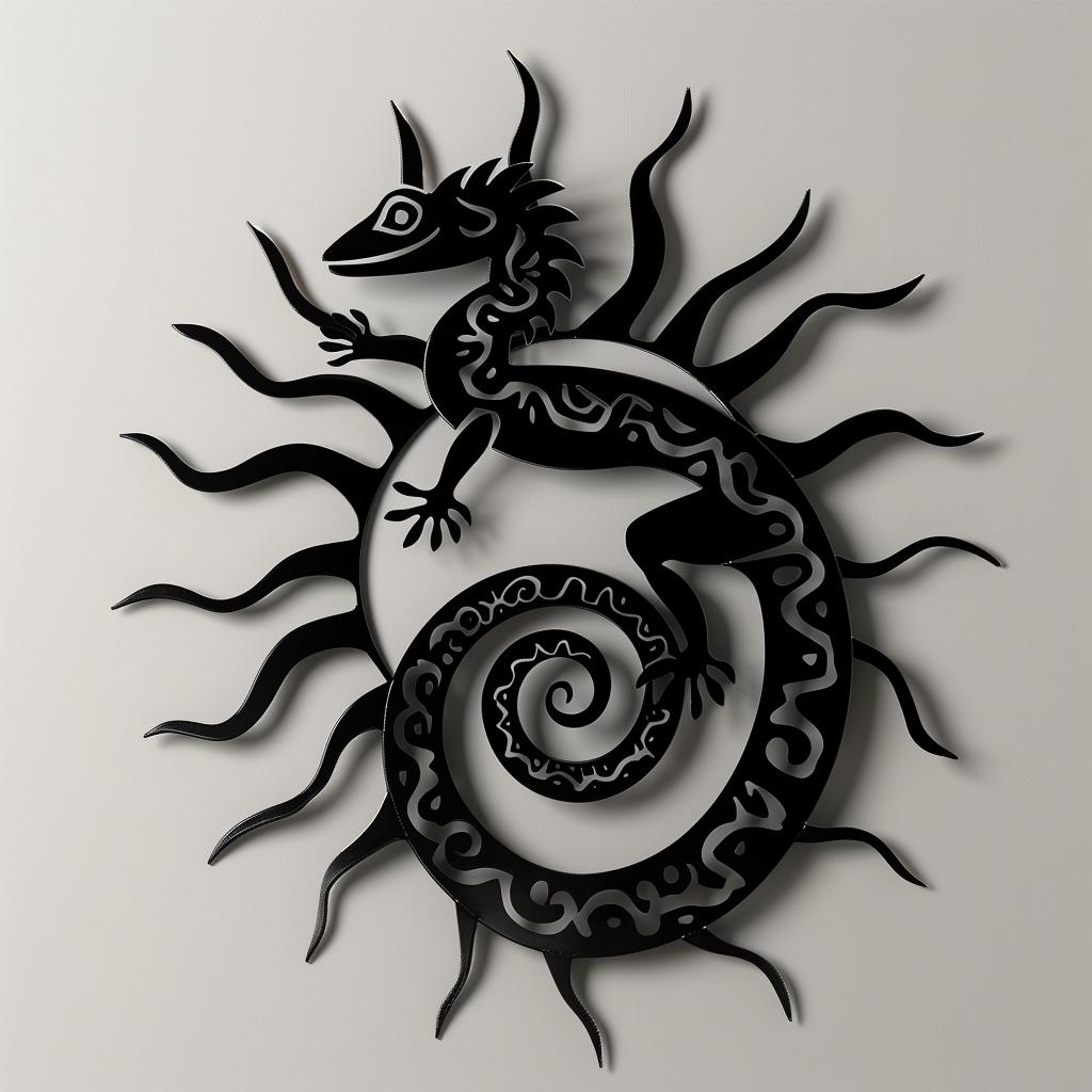 Polynesian Gecko Sun Metal Wall Art – Tribal Lizard Decor, Tropical Coastal Home Hanging