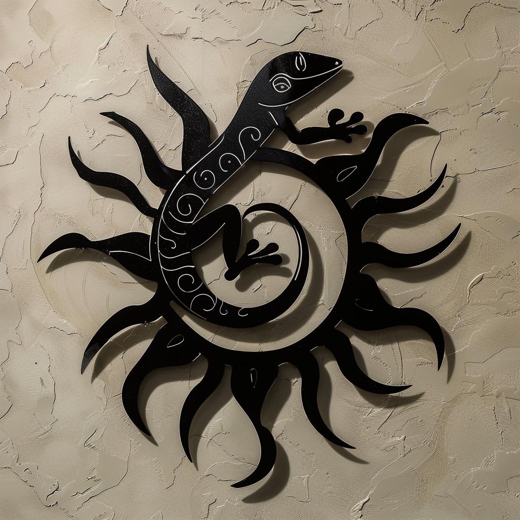 Polynesian Gecko Sun Metal Wall Art – Tribal Lizard Decor, Tropical Coastal Home Hanging