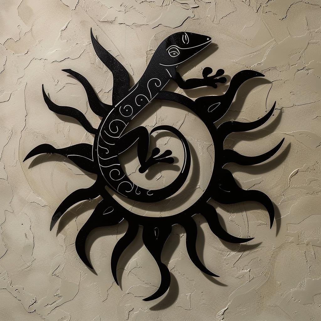 Polynesian Gecko Sun Metal Wall Art – Tribal Lizard Decor, Tropical Coastal Home Hanging