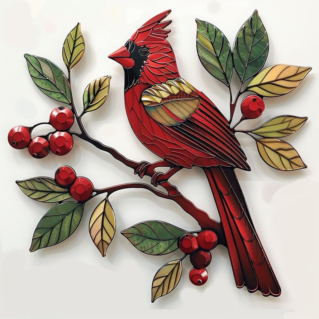 Cardinal Metal Wall Art, Red Bird Garden Decor, Rustic Farmhouse Sign