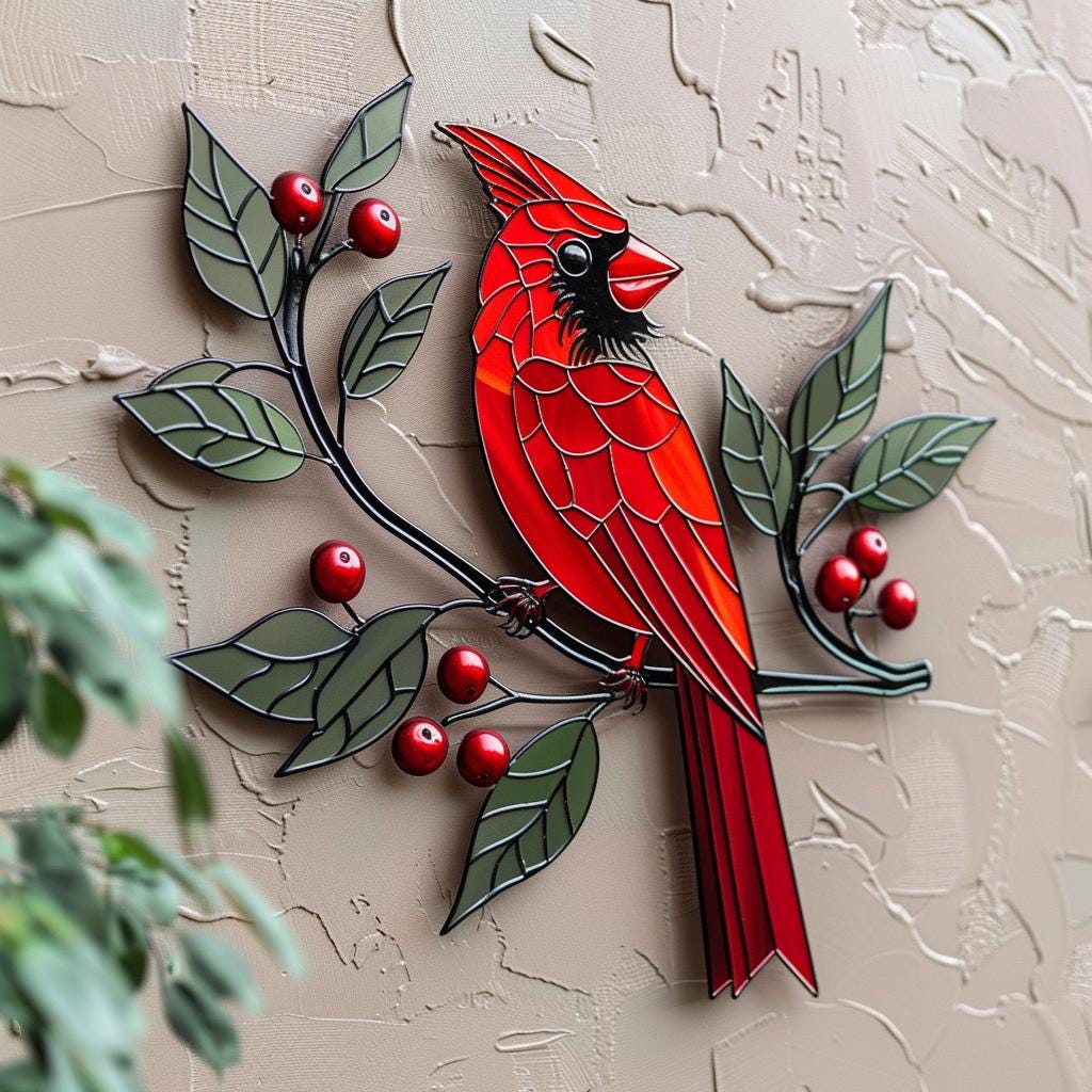 Cardinal Metal Wall Art, Red Bird Garden Decor, Rustic Farmhouse Sign