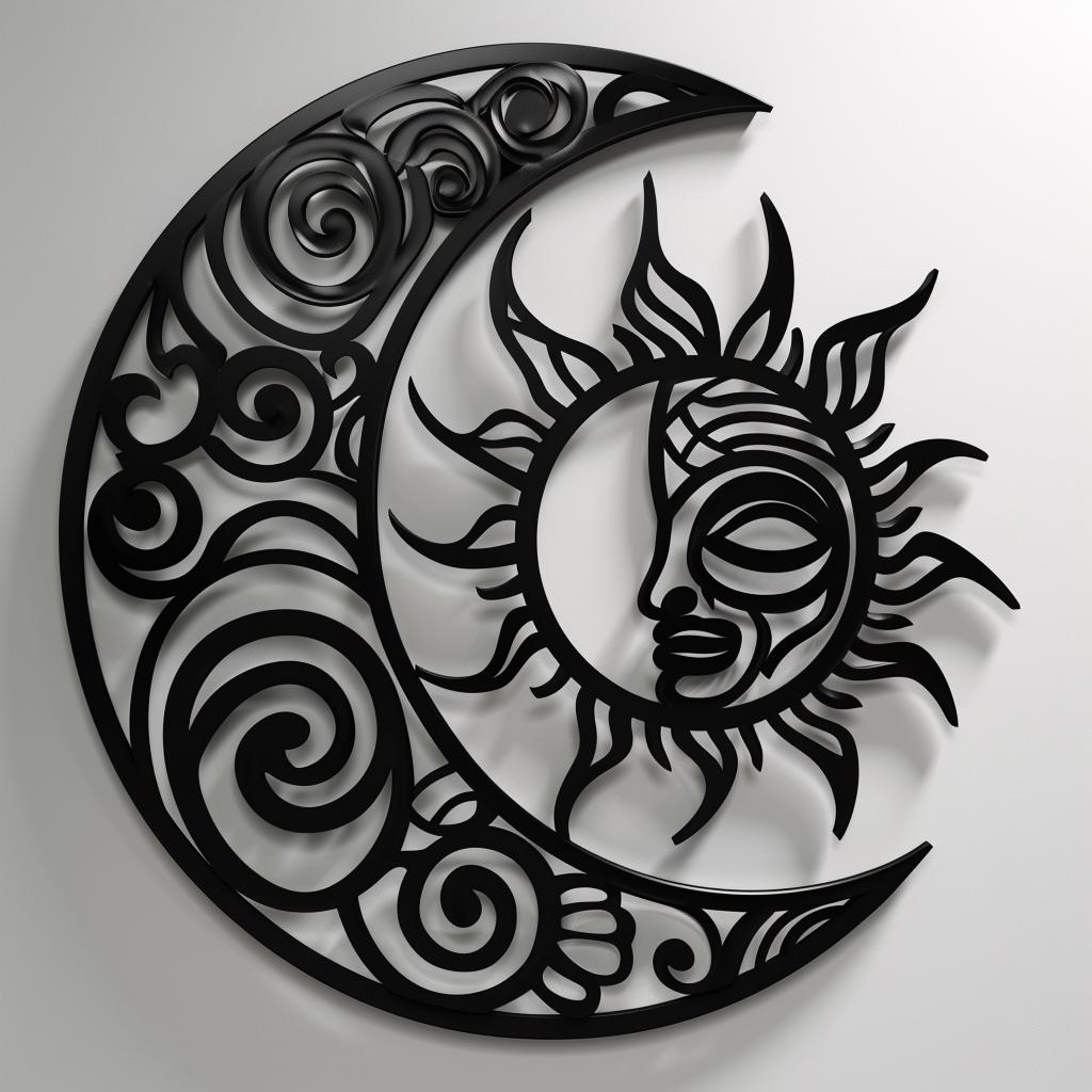 Polynesian Sun Moon Metal Wall Art, Tribal Crescent Steel Decor (Laser Cut)