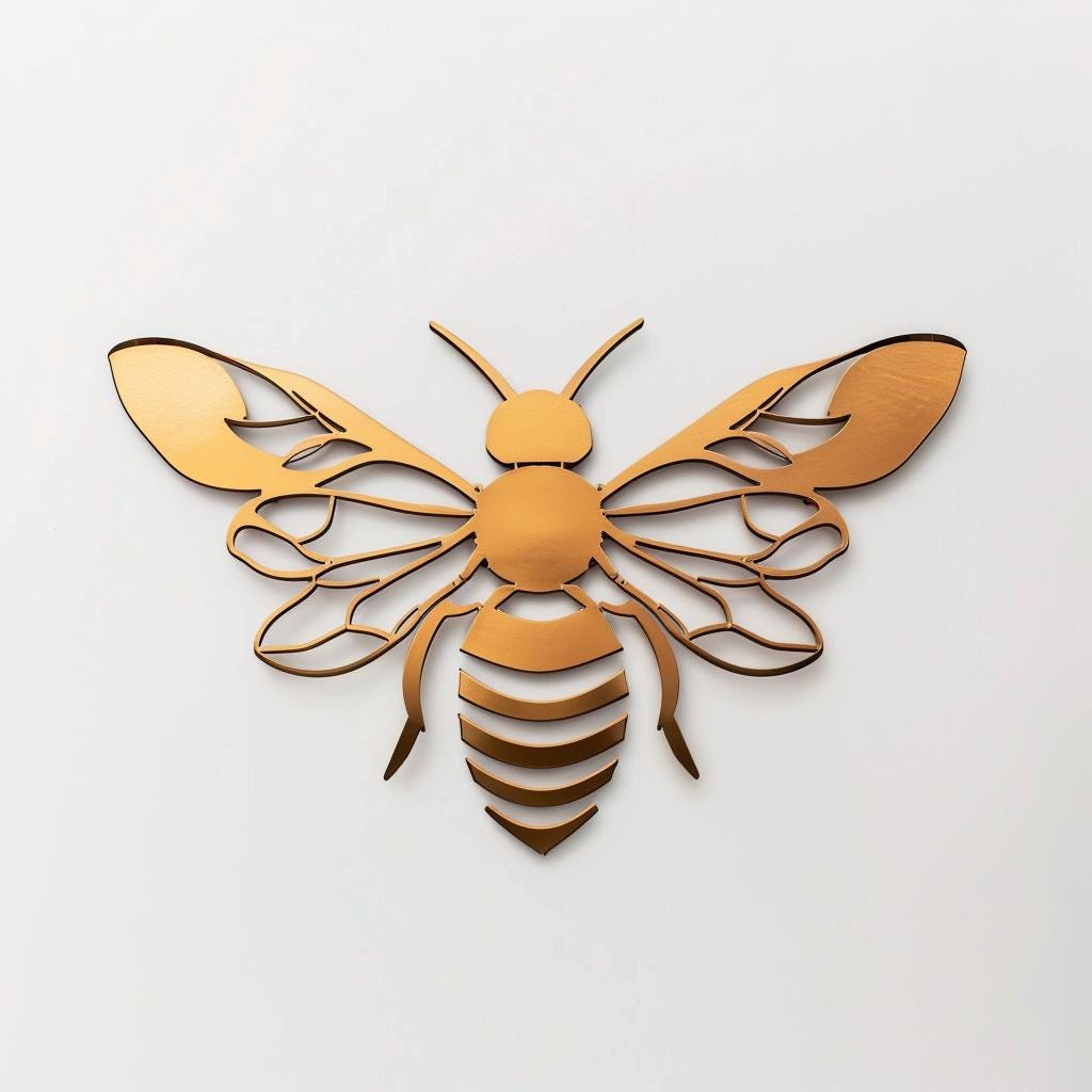 Bee Metal Wall Art, Rustic Garden Insect Decor, Farmhouse Outdoor Hanging