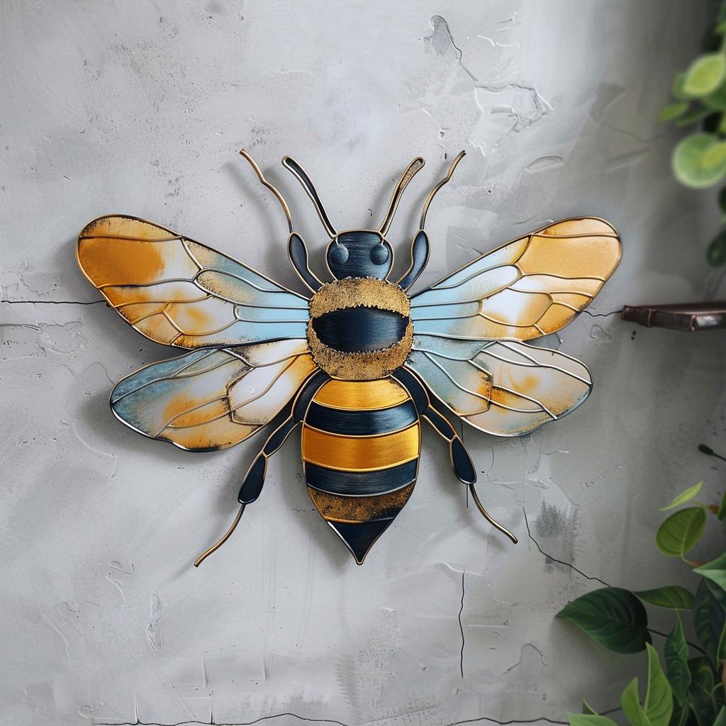 Bee Metal Wall Art, Rustic Garden Insect Decor, Farmhouse Outdoor Hanging