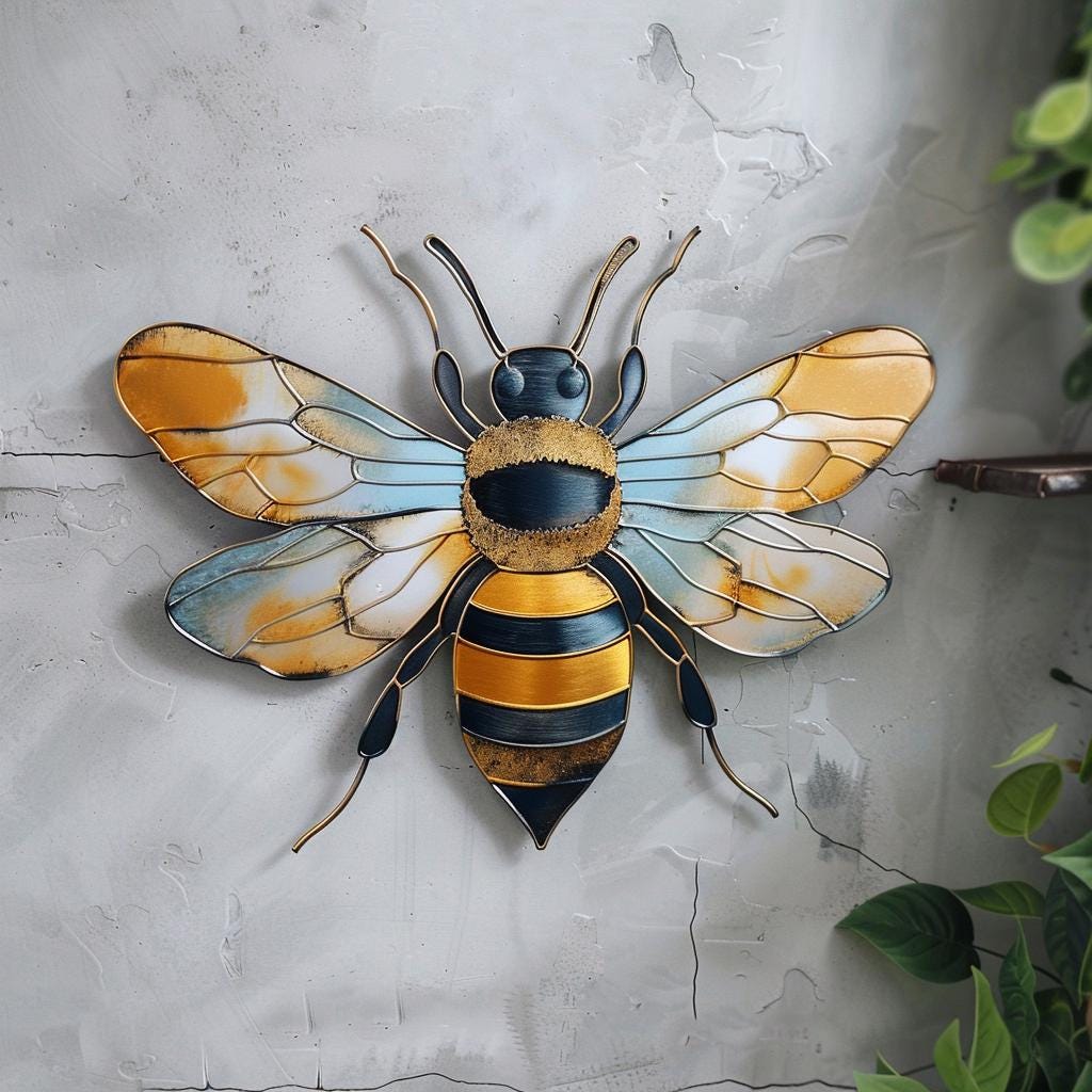 Bee Metal Wall Art, Rustic Garden Insect Decor, Farmhouse Outdoor Hanging