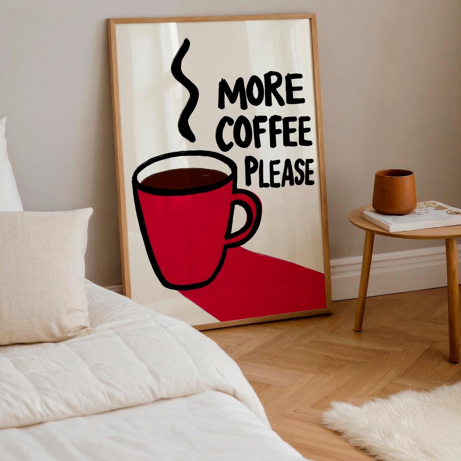 More Coffee Please Poster, Kitchen Wall Art, Red Coffee Mug Print, Coffee Lover Gift, Coffee Station Decor, Retro Coffee Sign, Diner Print