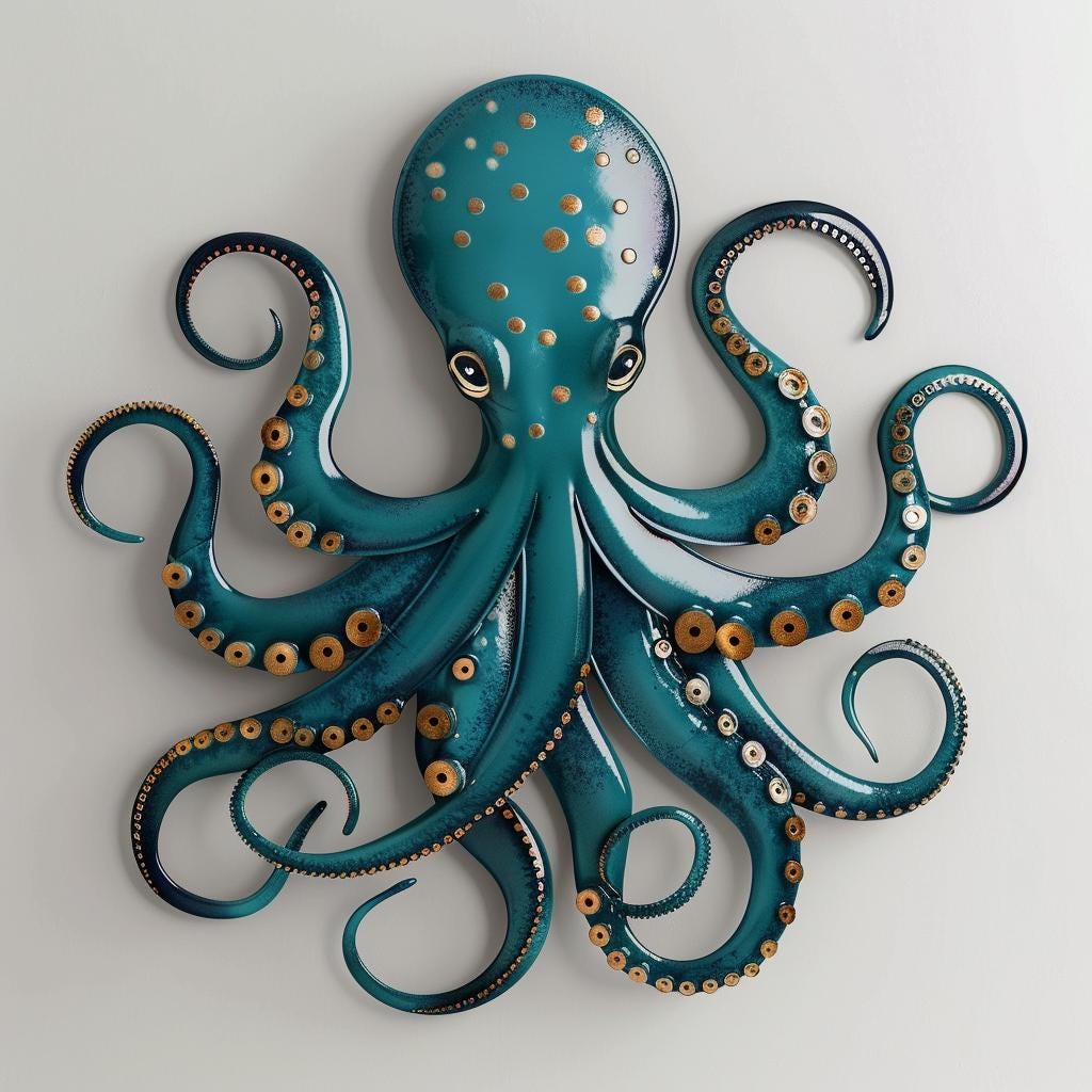 Octopus Metal Wall Art: Coastal Ocean Nautical Marine Life Metal Sign