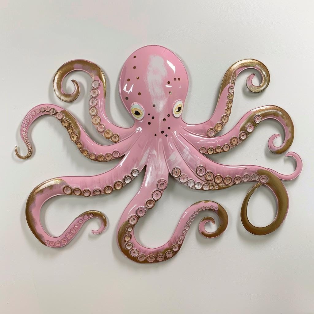 Octopus Metal Wall Art: Coastal Ocean Nautical Marine Life Metal Sign