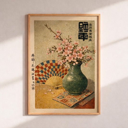 Japanese Cherry Blossom Wall Art, Vintage Floral Vase Poster, Asian Flower Print, Zen Home Decor, Oriental Botanical Art, Aesthetic Gift