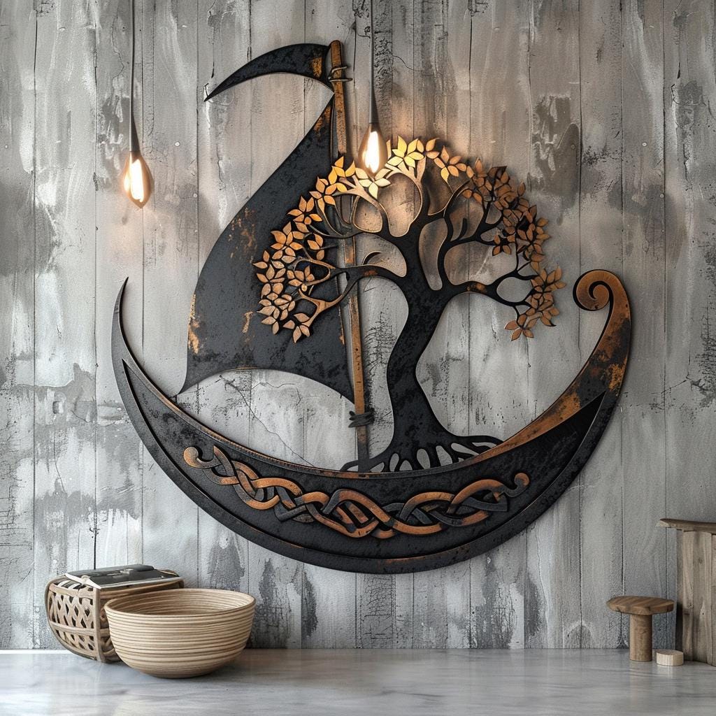 Viking Ship Tree of Life Metal Wall Art, Nordic Celtic Oak Decor
