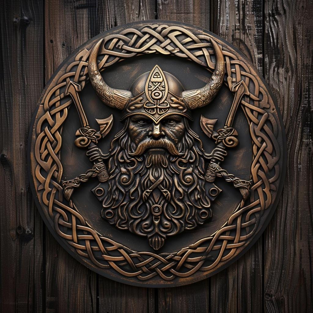 Viking Warrior Decor Metal Sign, Norse Celtic Knot Wall Hanging