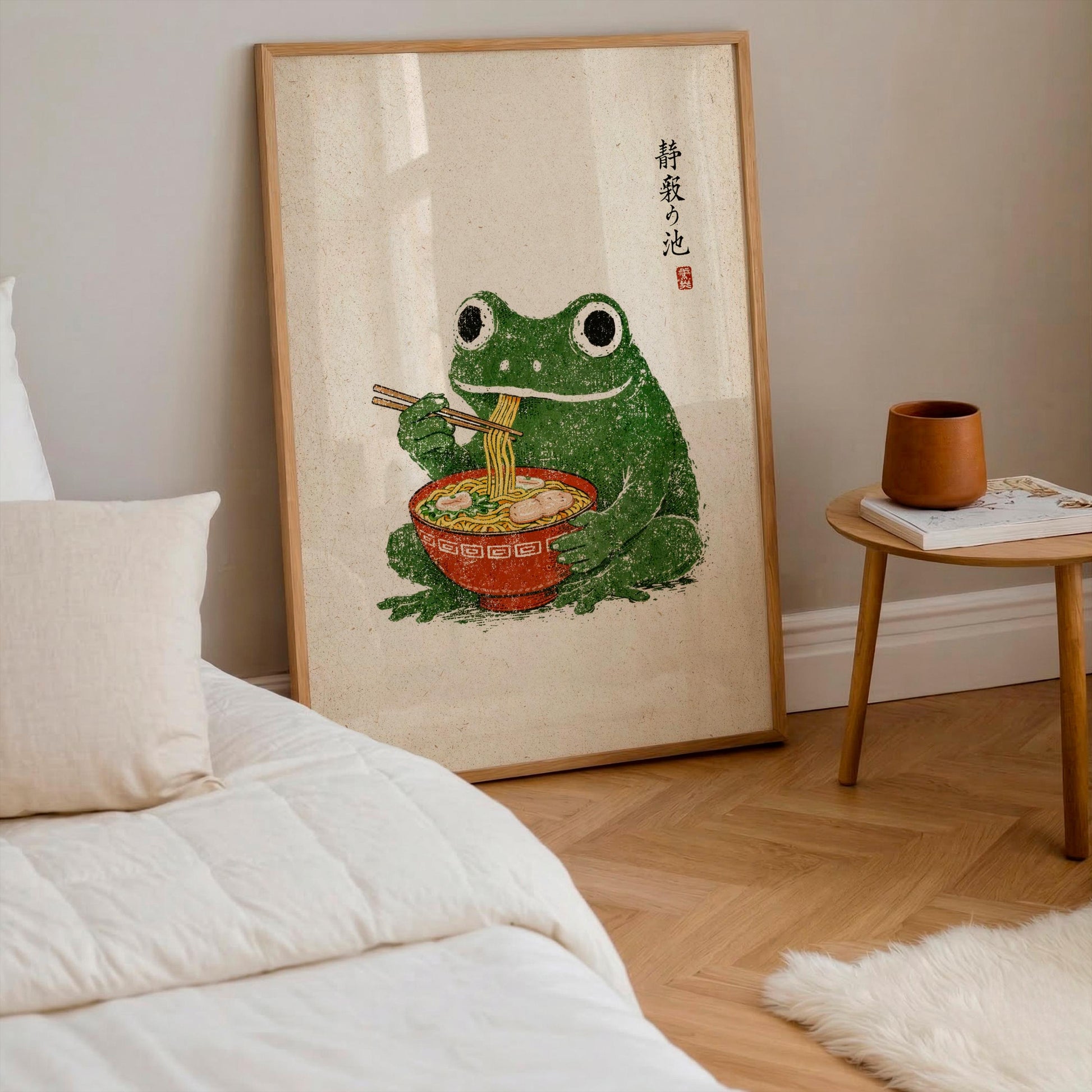 Japanese Frog Ramen Poster, Ukiyo-e Style Wall Art, Funny Kitchen Decor, Matsumoto Hoji Inspired Toad Print, Asian Foodie Gift, Retro Art
