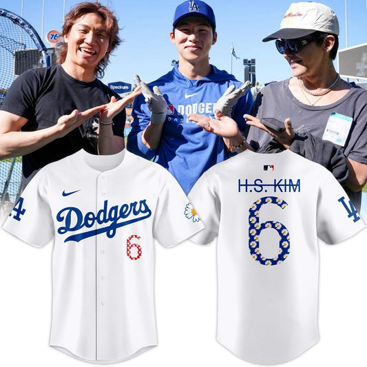 G-Dragon x Los Angeles Dodgers Kim Hye-Seong #6 Floral Baseball Jersey