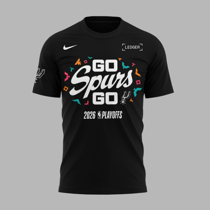 01.San Antonio Spurs " Go Spurs Go " 2026 Playoffs T-Shirt - Black