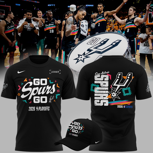 01.San Antonio Spurs " Go Spurs Go " 2026 Playoffs T-Shirt - Black