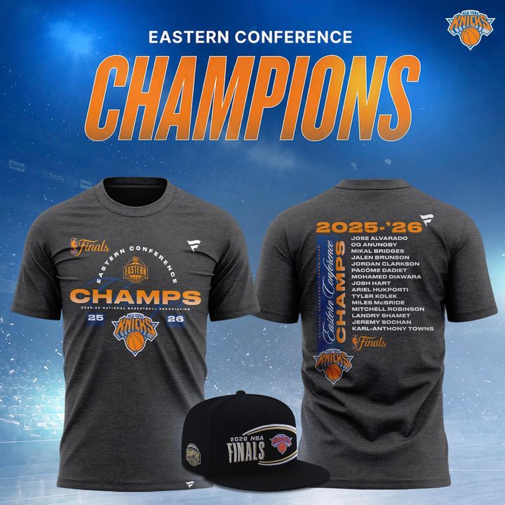 Men's New York Knicks  Heather Charcoal 2026 NBA Eastern Conference Champions Roster T-Shirt