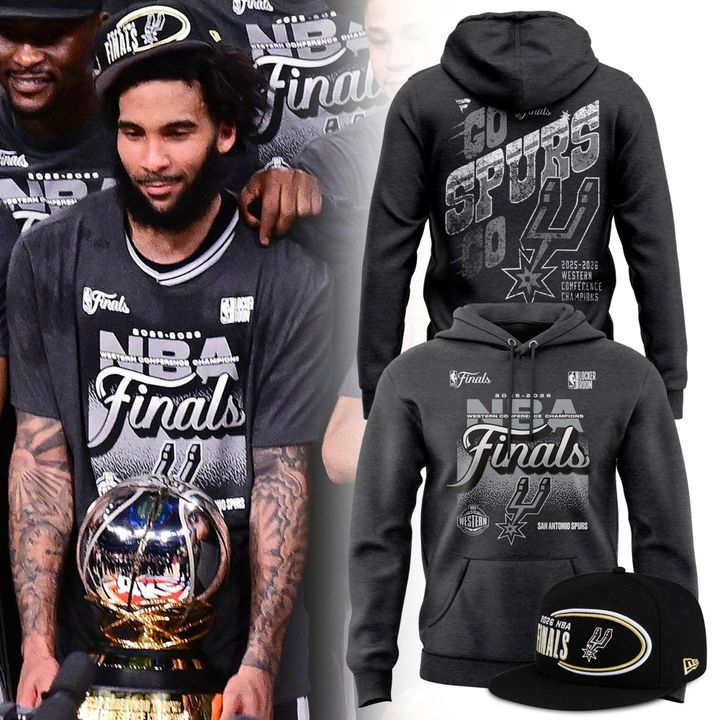 (Adult & Kids) San Antonio Spurs Charcoal 2026 NBA Western Conference Champions Locker Room Hoodie